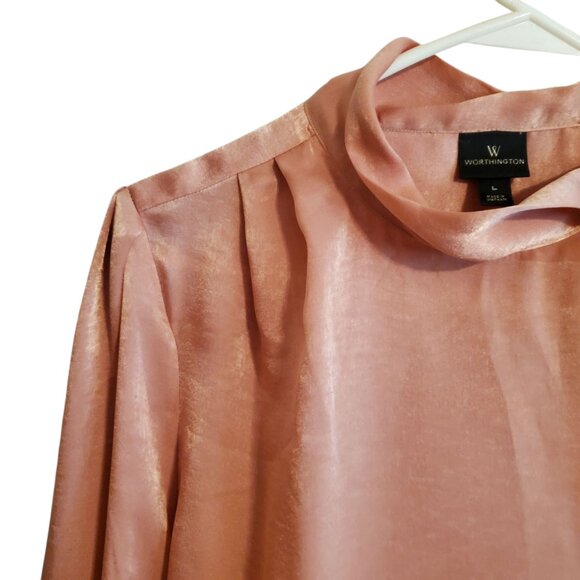 Worthington Dusty Rose Tie Neck Wing Cuff Blouse Large - Picture 4 of 14